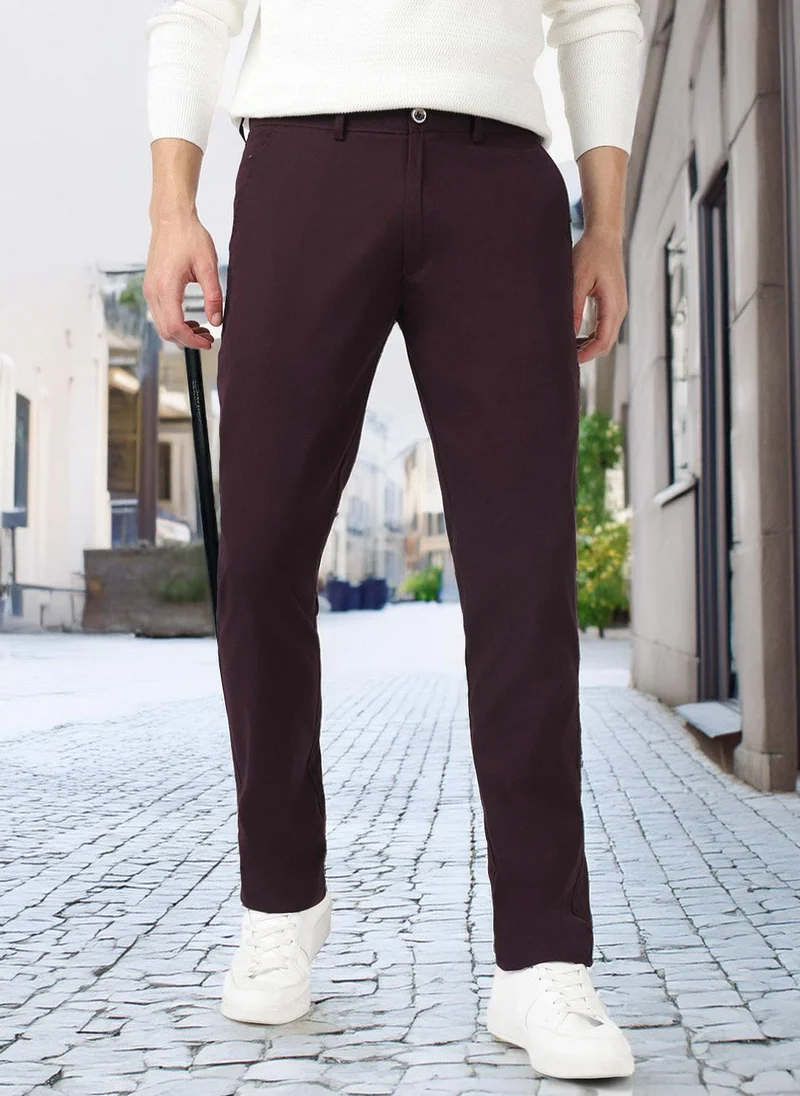 Urbano Fashion Men's Maroon Cotton Slim Fit Casual Chinos Trousers